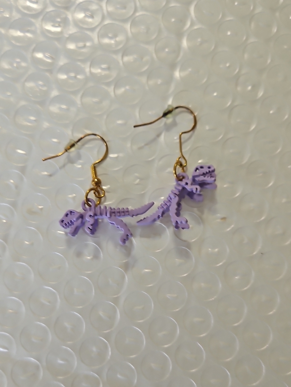 Purple Dinosaur Skeleton Dangle Earrings